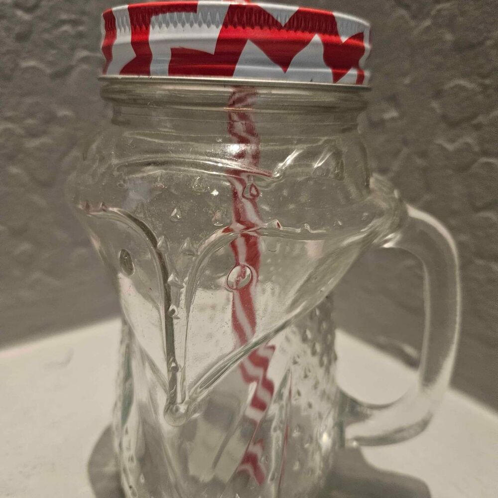 Fox Mason Jar Drinking Glass 16 ounce with handle, lid and straw